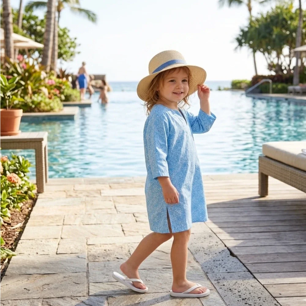 Bella Bliss Toddler Girls Cotton Swim Cover-Up Cornflower Blue Floral Size 3